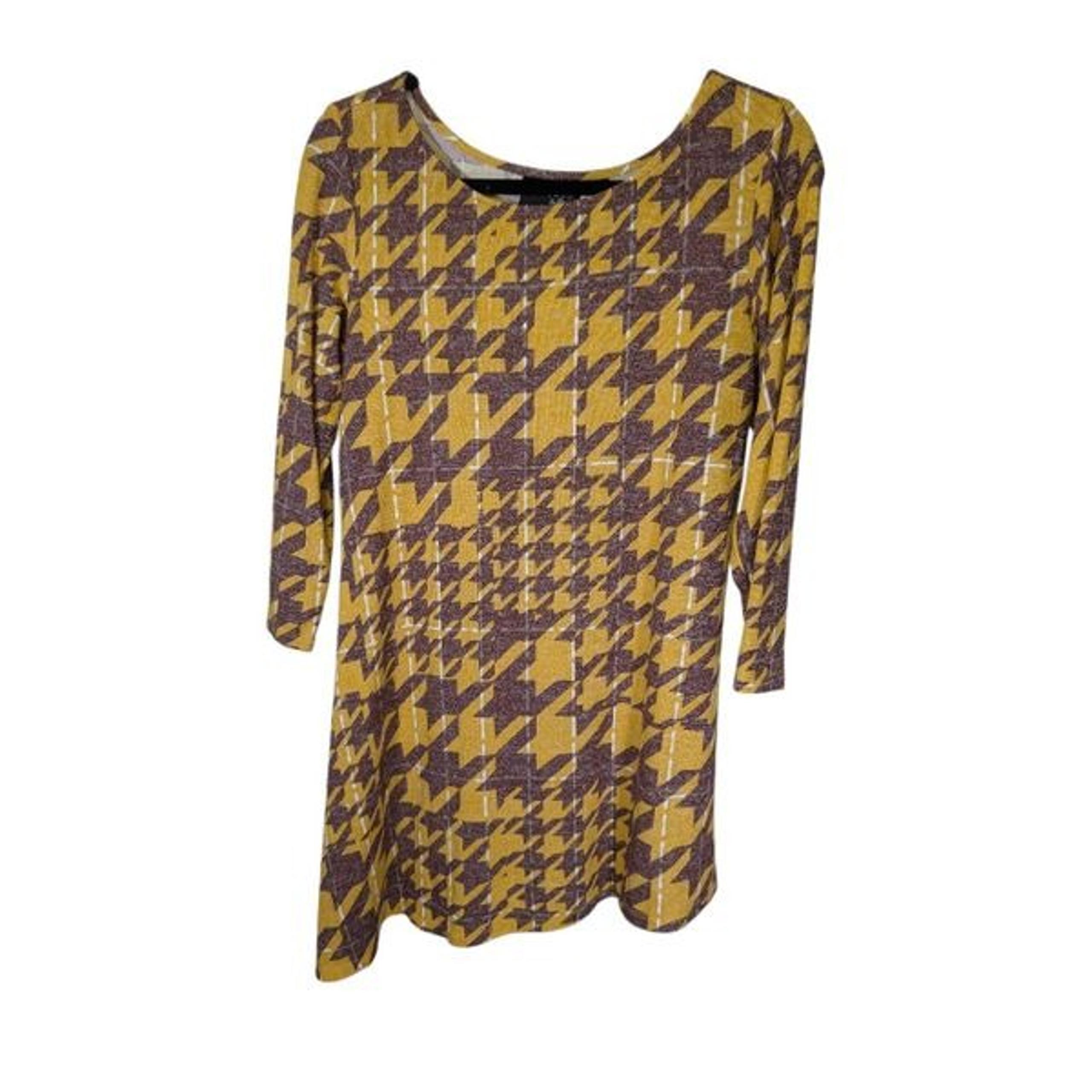 Attitudes by Renee Asymmetric Printed Yellow and Purple Women's Top Size S