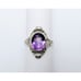 Vintage 14K Solid White Gold Designer Amethyst & Old Cut Diamond Ring - Size 5
