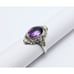 Vintage 14K Solid White Gold Designer Amethyst & Old Cut Diamond Ring - Size 5