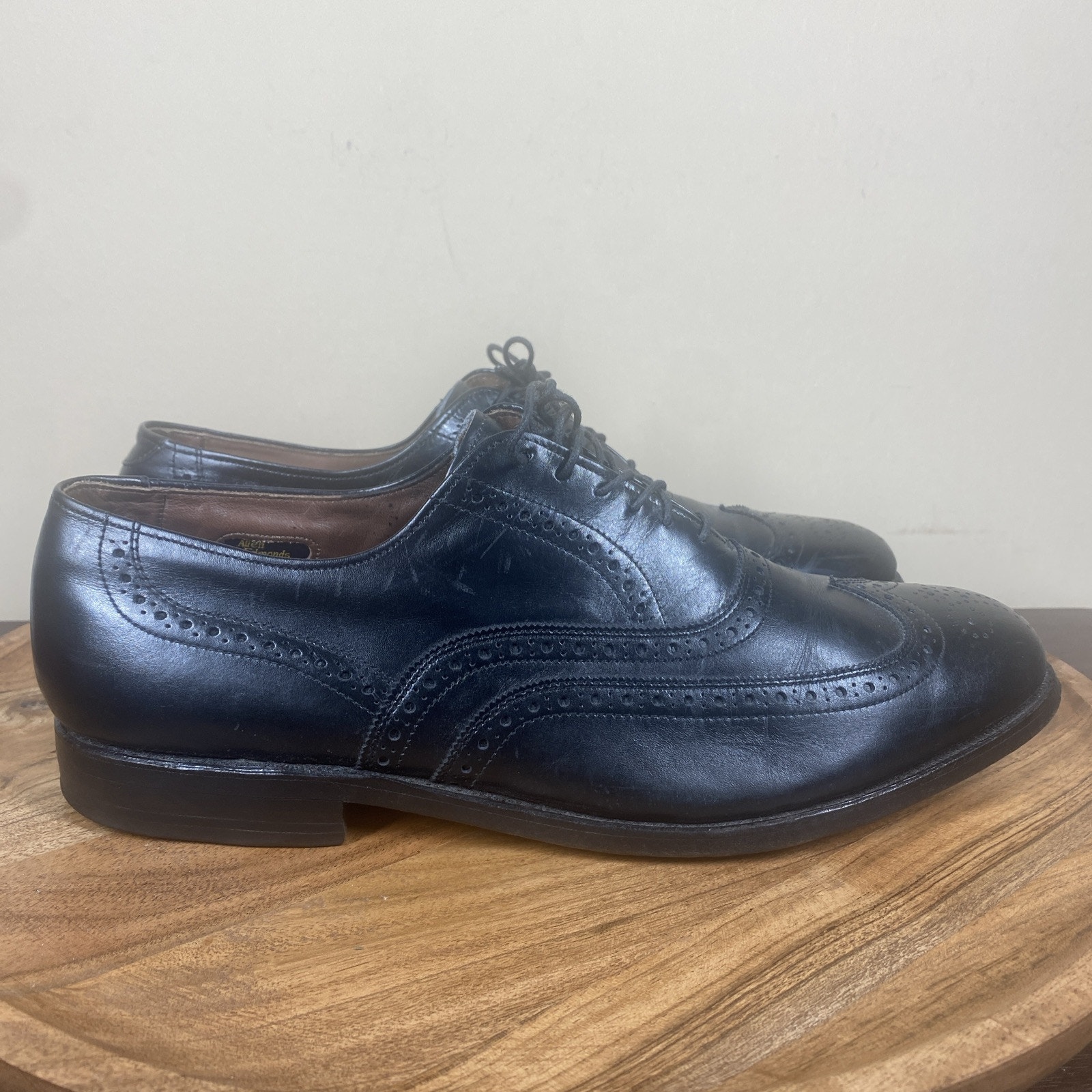 Allen Edmonds Chester 1903 Mens Black Size 9.5 Leather Wingtip Dress Shoes