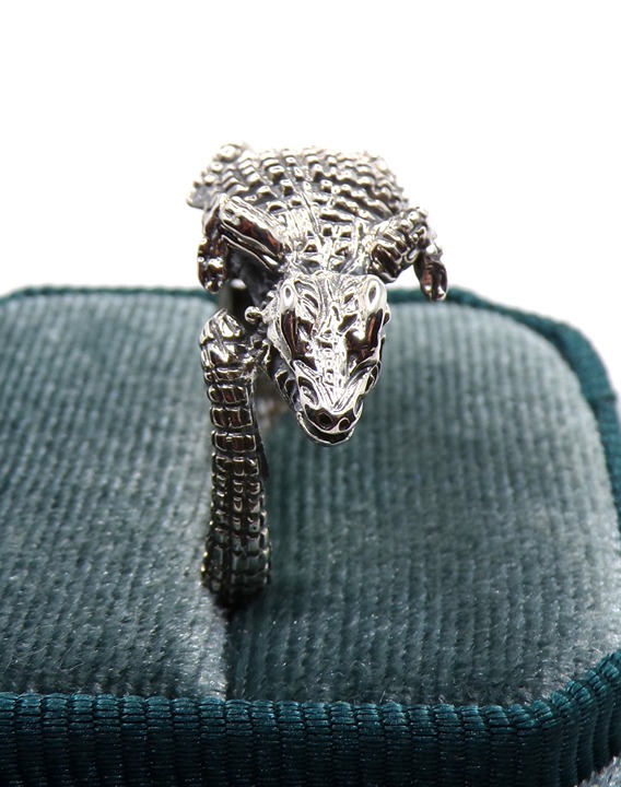 925 Men's Sterling Silver Alligator Ring, Wild Alligator Band Ring Size 13
