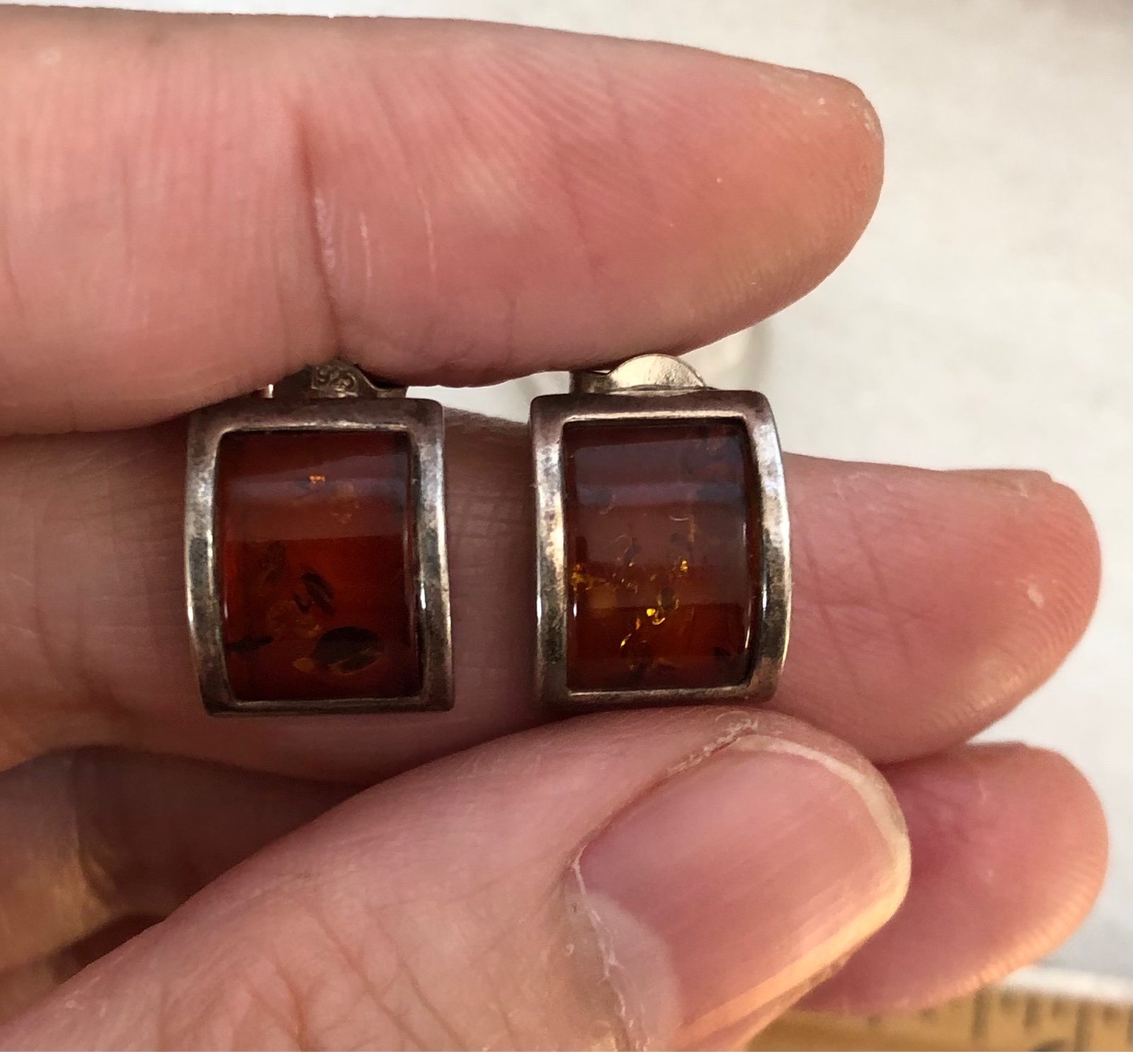 Sterling silver 925 amber studs earrings
