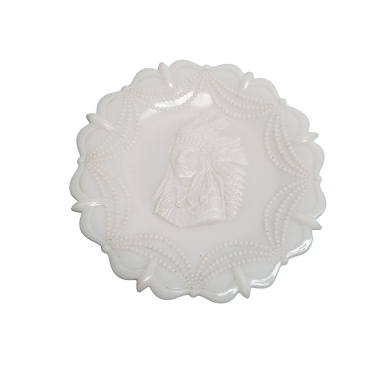 Westmoreland Milk Glass Specialty Indian Chief Plate Fort Necessity Uniontown