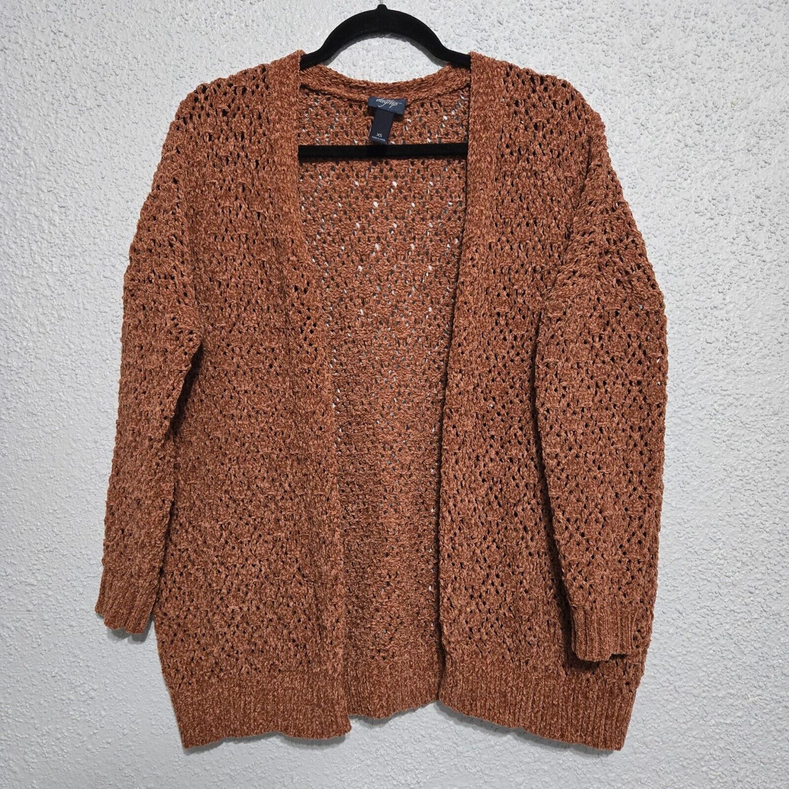 Daytrip Womens Brown Open Knit Cardigan Sweater Size XS Slouchy Oversized Boho