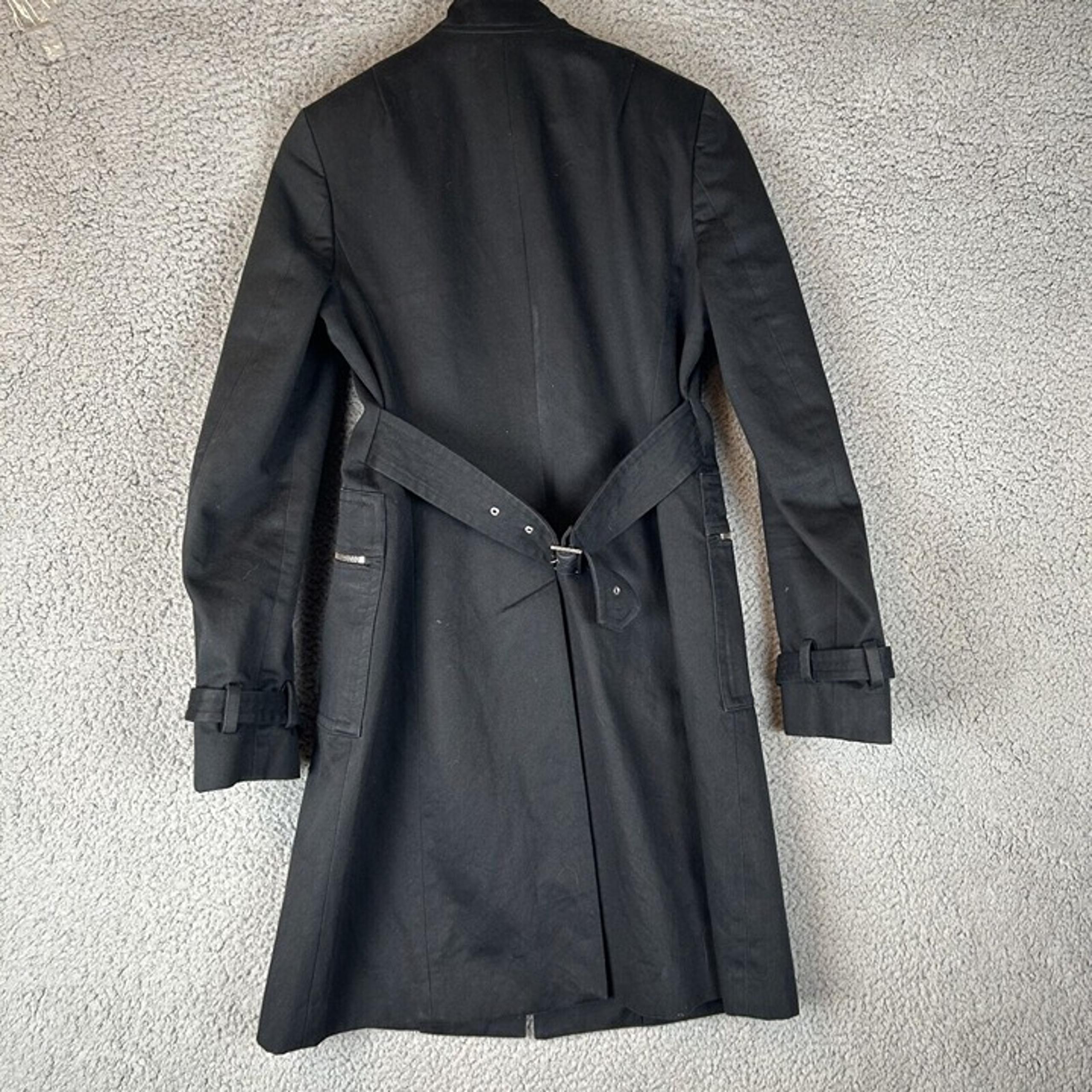 Banana Republic Trench Coat Size S Black Long Length Tie belted Wrists pockets