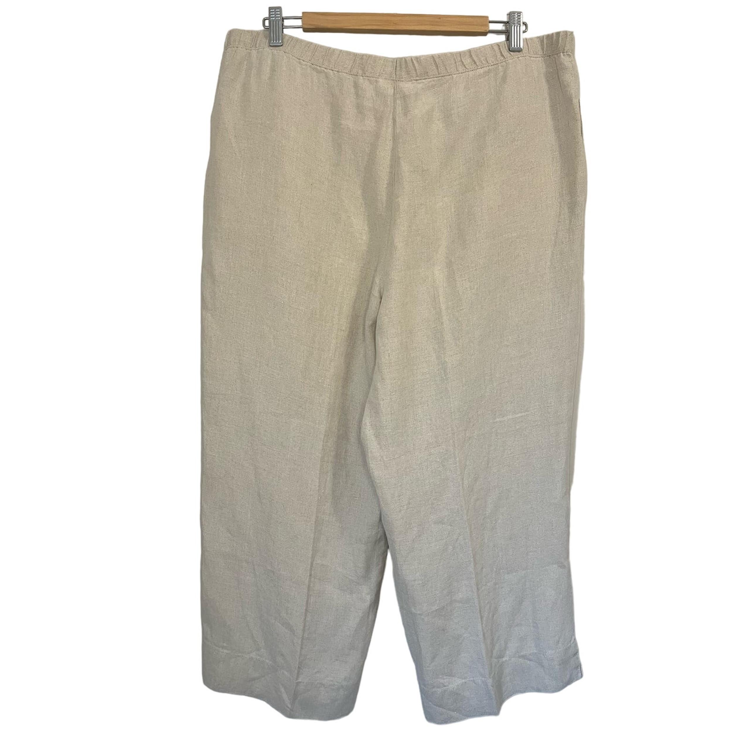 J. Jill Love Linen Women's Cropped Pants Missy Wide Leg Oatmeal Beachy sz L