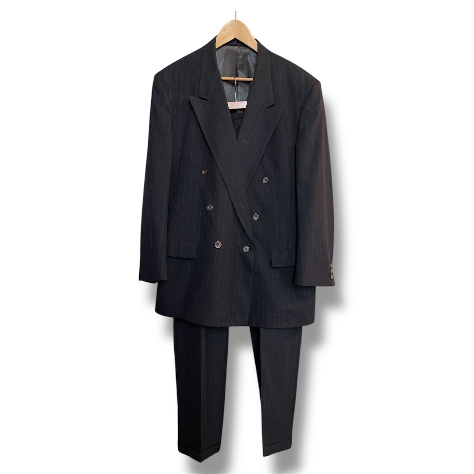 Christian Dior Monsieur Vintage 1970s Navy Blue Pinstripe Double Breasted Suit