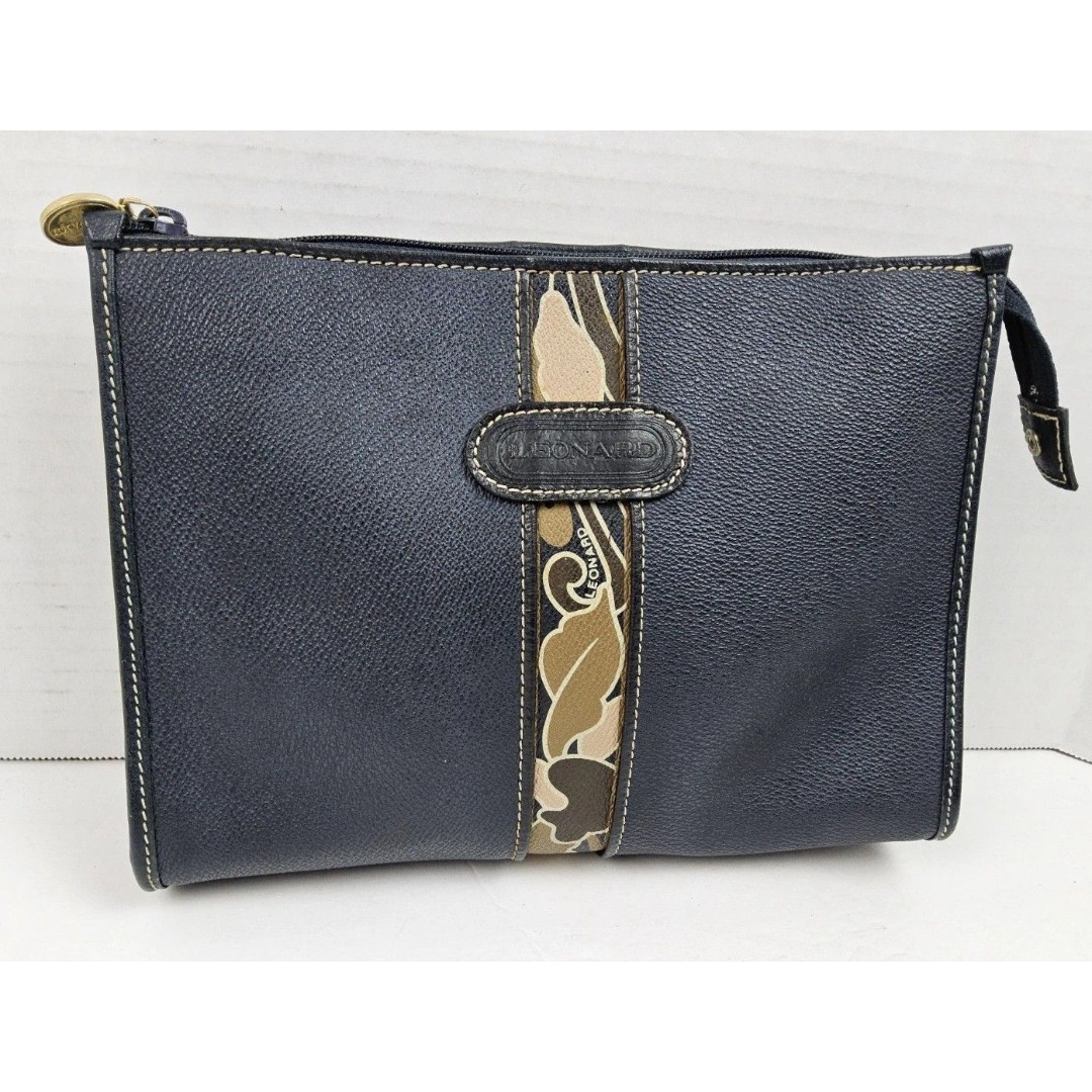 Leonard Paris Leather Tolietry Cosmetic Makeup Bag Case Clutch