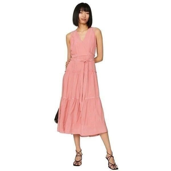 3.1 Phillip Lim Tiered Belted V-Neck Midi Dress in Pink 6 Womens Cocktail