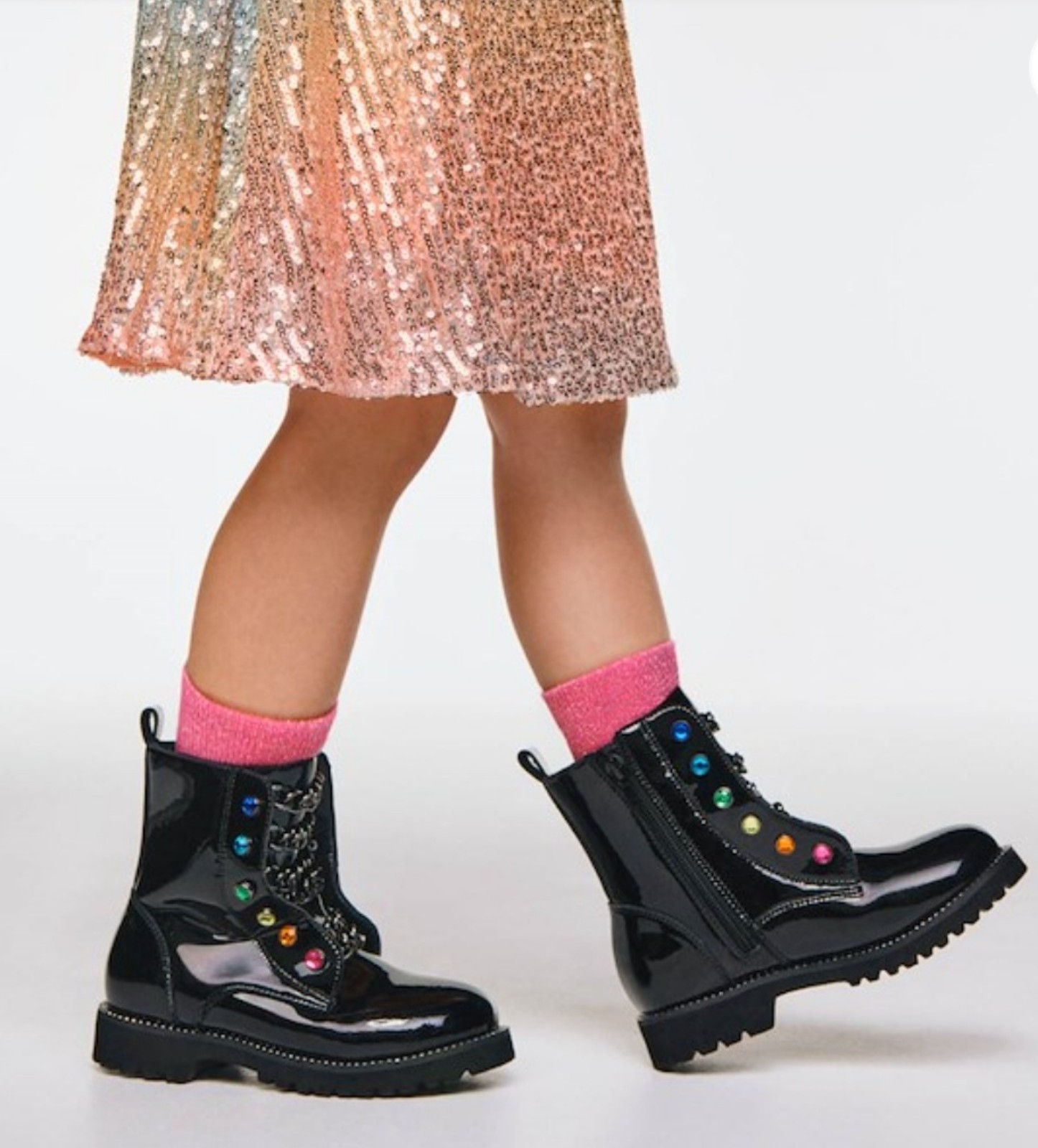 Size 10 Girl's KURT GEIGER LONDON KENSINGTON MINI BAX Boot Black/Multicolor