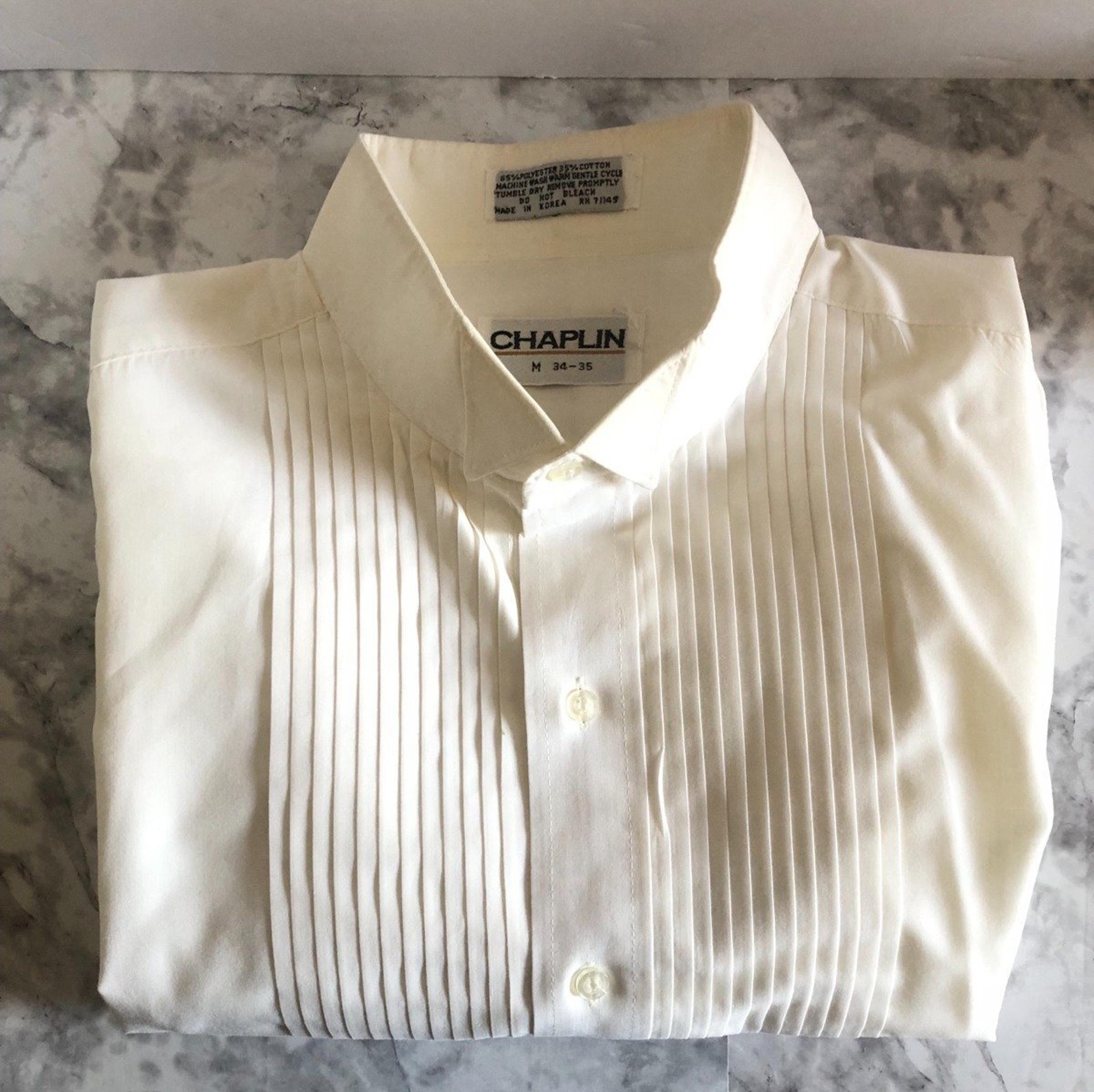 Vintage Chaplin Ivory Tuxedo Dress Shirt with Winged Tips and Pleated Front (M)