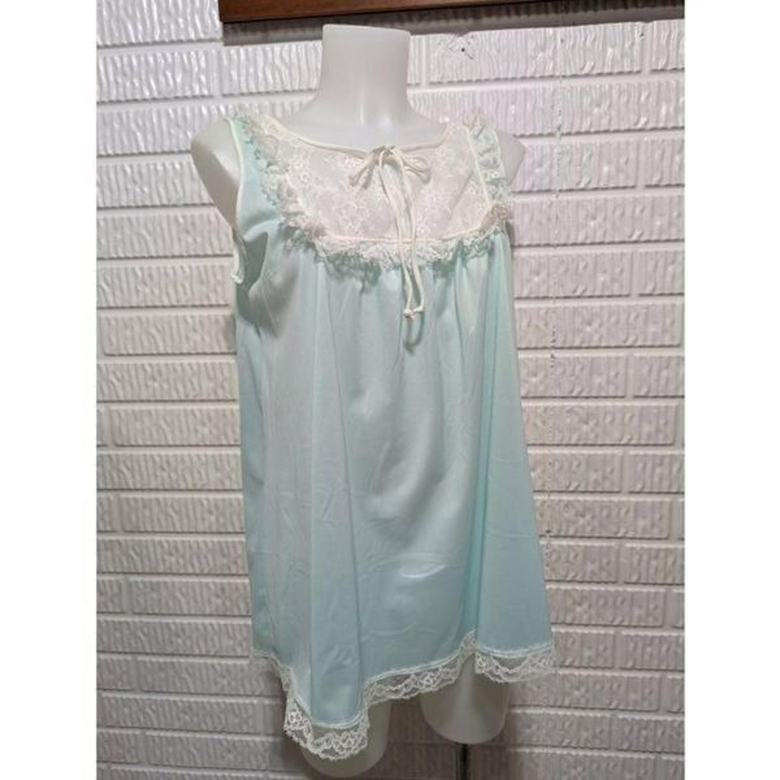 Vintage Miss Elaine Womens Aqua Lace Sleeveless 60's Baby Doll Pajama Top Medium