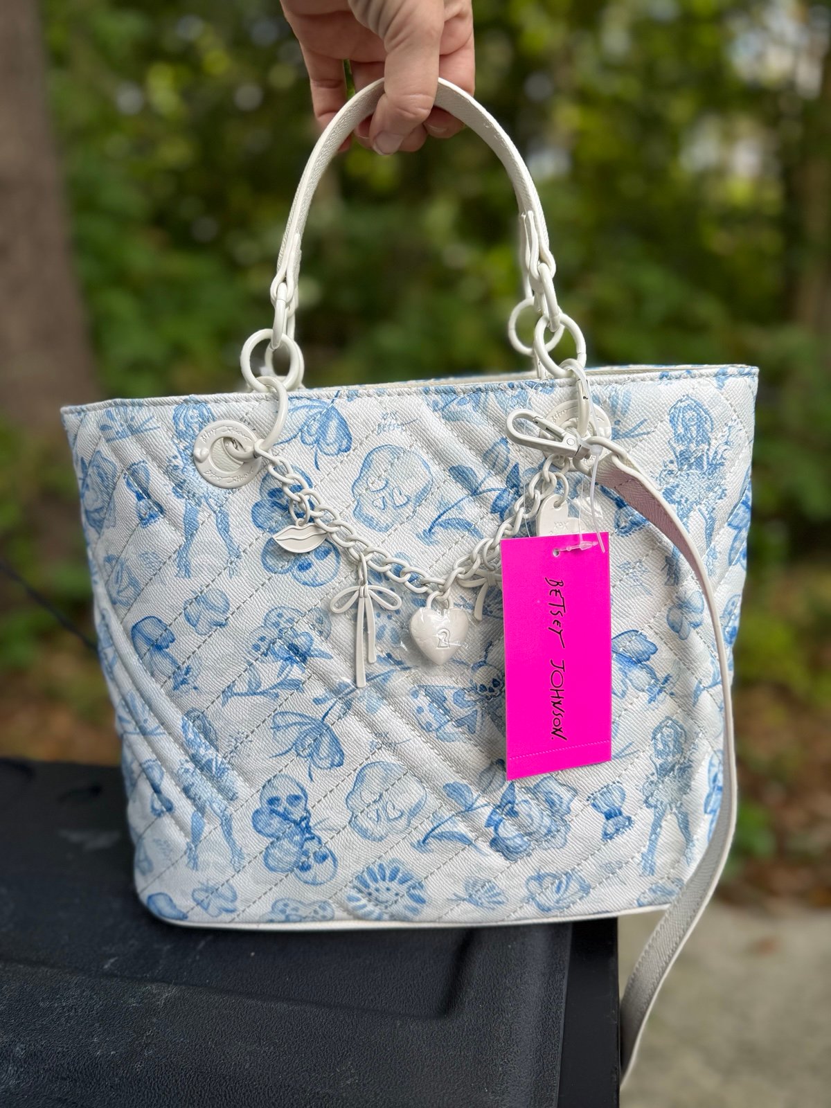 Betsey Johnson XO Aubree Satchel Crossbody Bag Blue and White