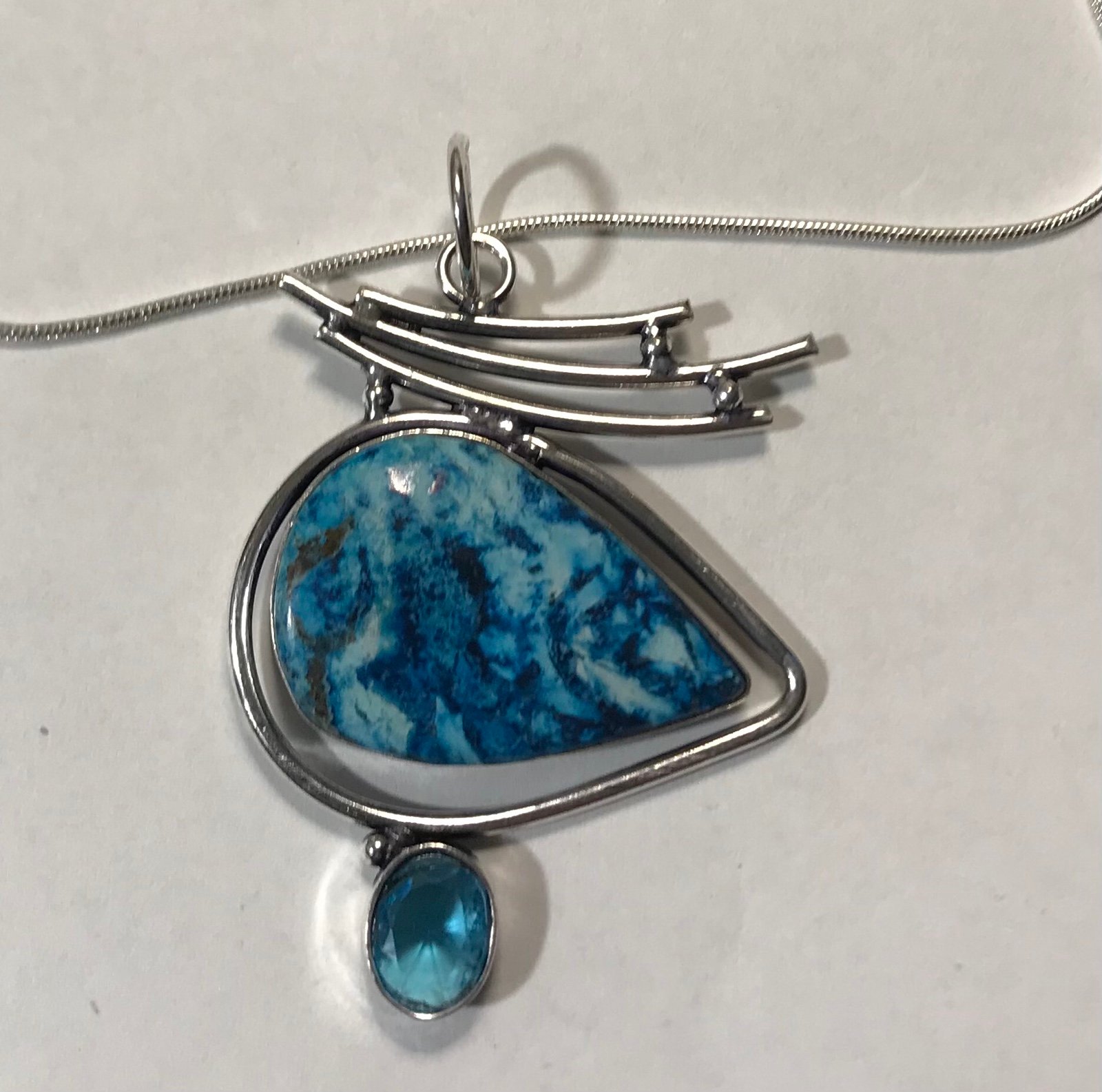 Dendritic Opal Blue Topaz 925 Sterling Silver Necklace