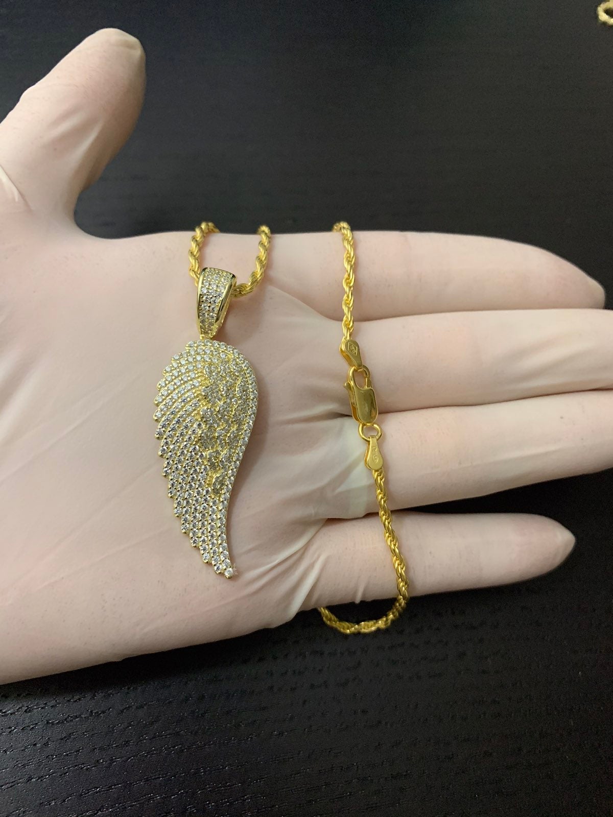 14k gold 925 diamond angel wing necklace