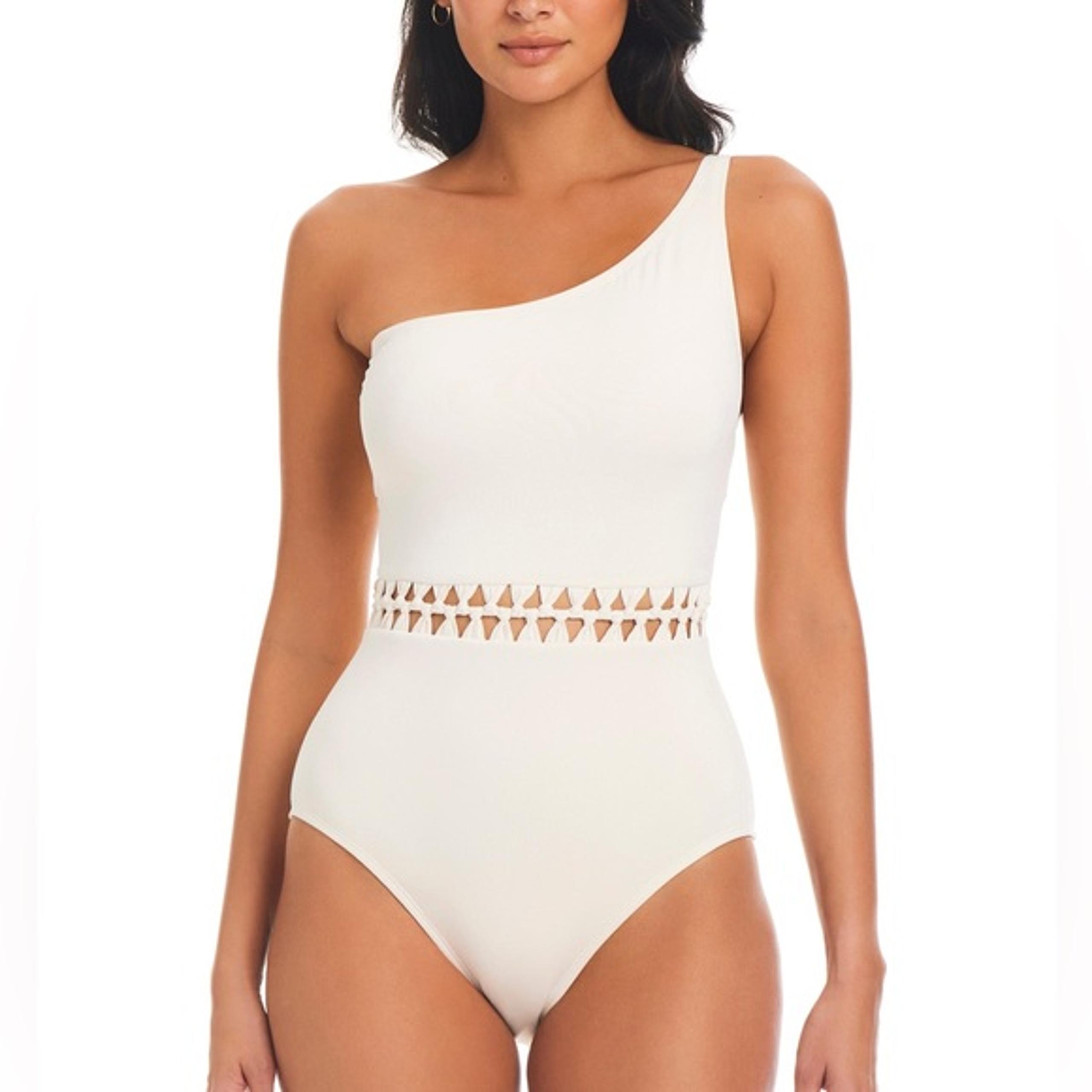Bleu Rod Beattie Pulling Strings One Shoulder One Piece Swimsuit NWT 10