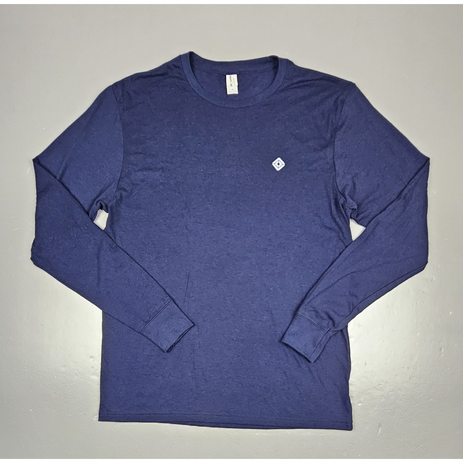 Rivian EV T-Shirt Mens Med. Blue Longsleeve Organic Cotton Polyester Blend.