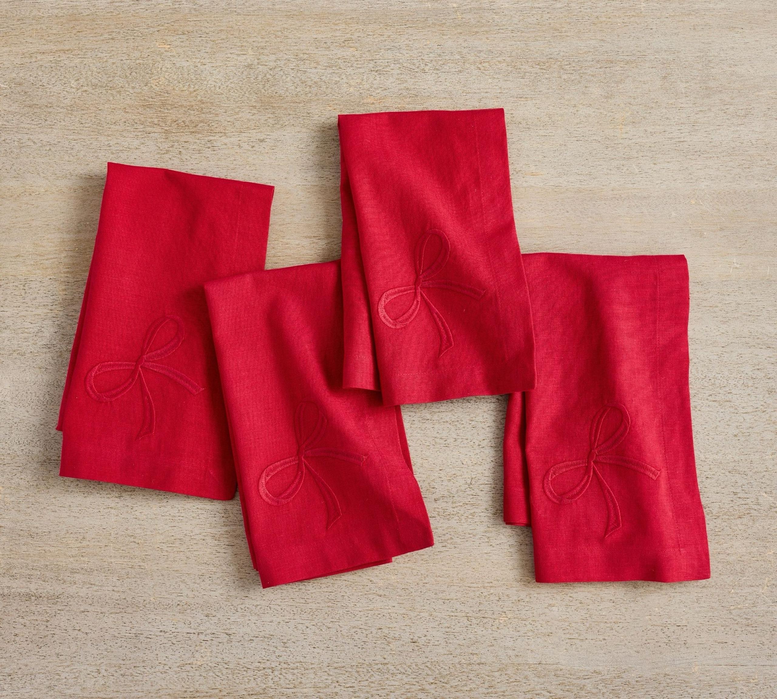 Pottery Barn Monique Lhuillier Joy Red Bow Napkins - Set of 4