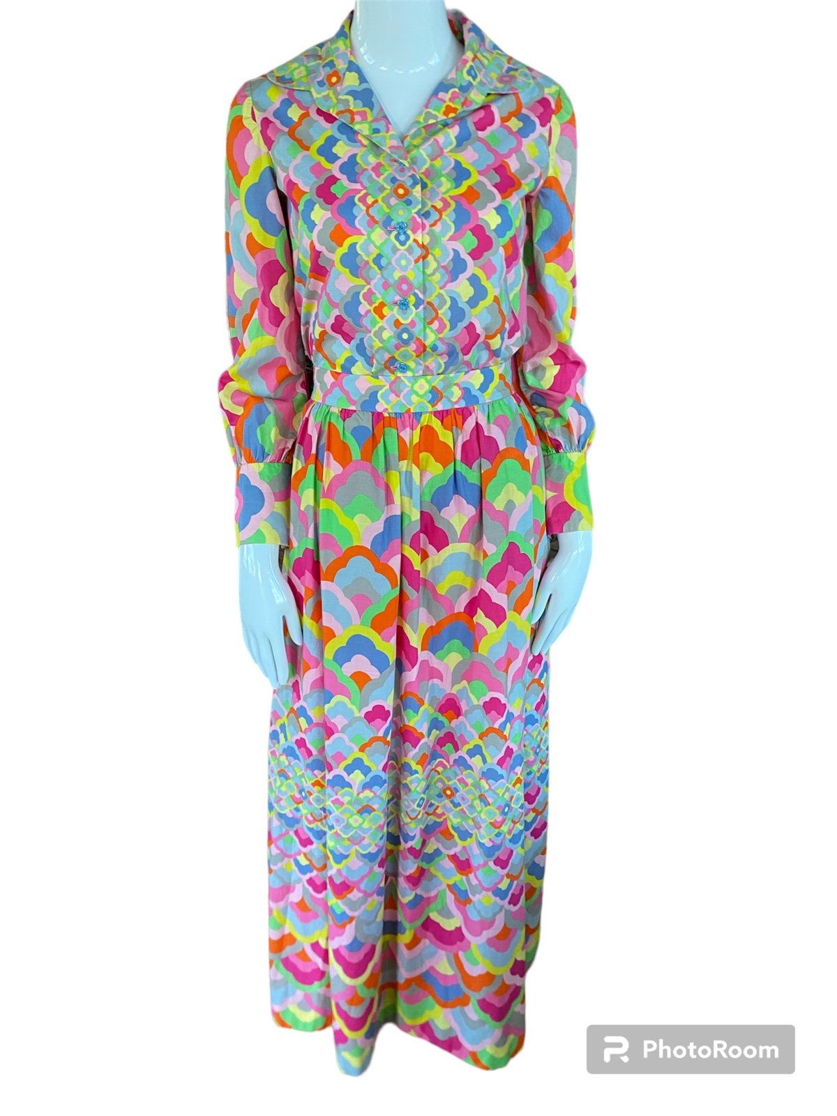 Vintage 70’s Papillon Size 6 Psychedelic Groovy Hippie 2 piece top skirt dress