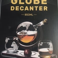 Brand new in box Decanter with stand, globe, and 2 glasses