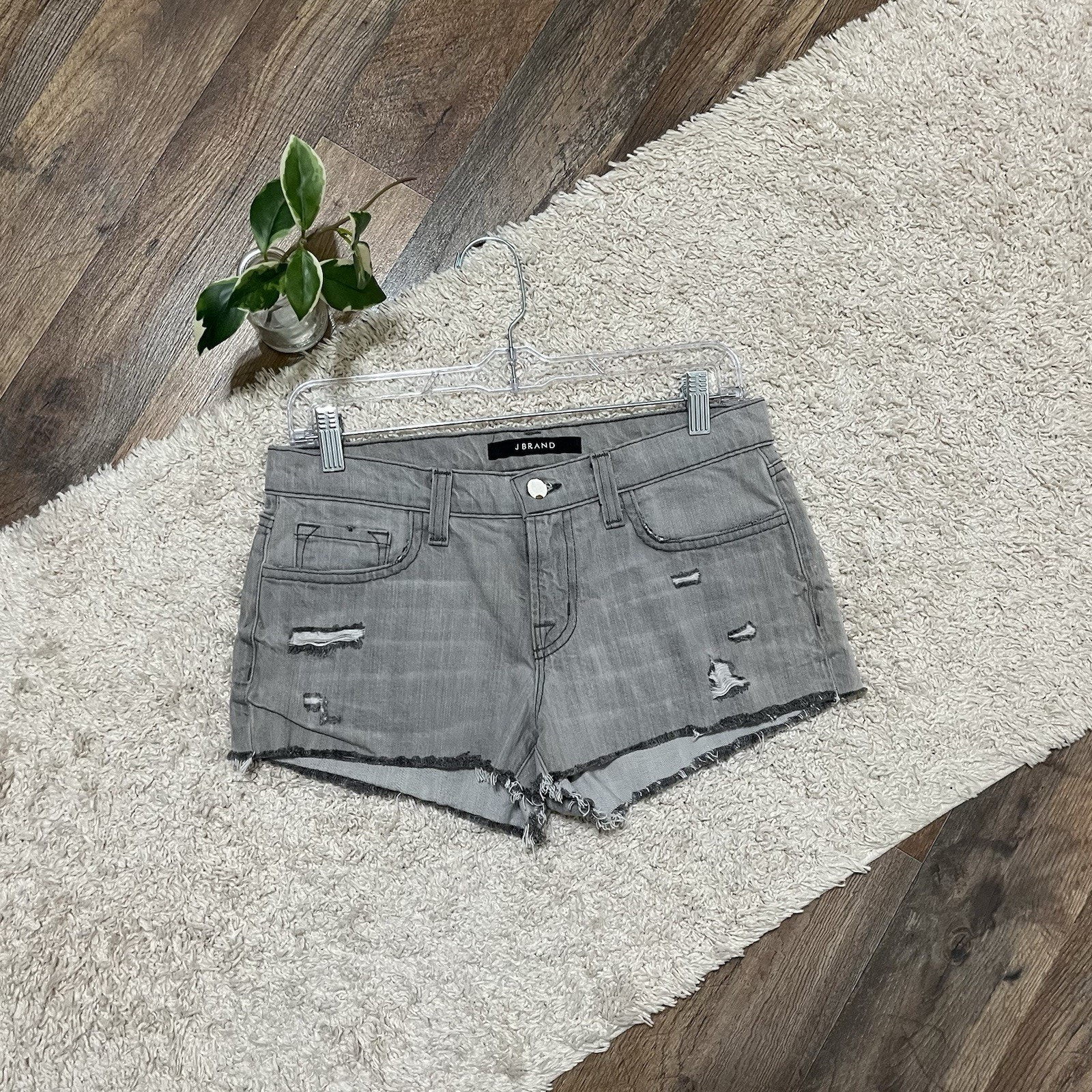 J Brand Size 25 Gray Distressed Cut Off Low Rise Denim Shorts