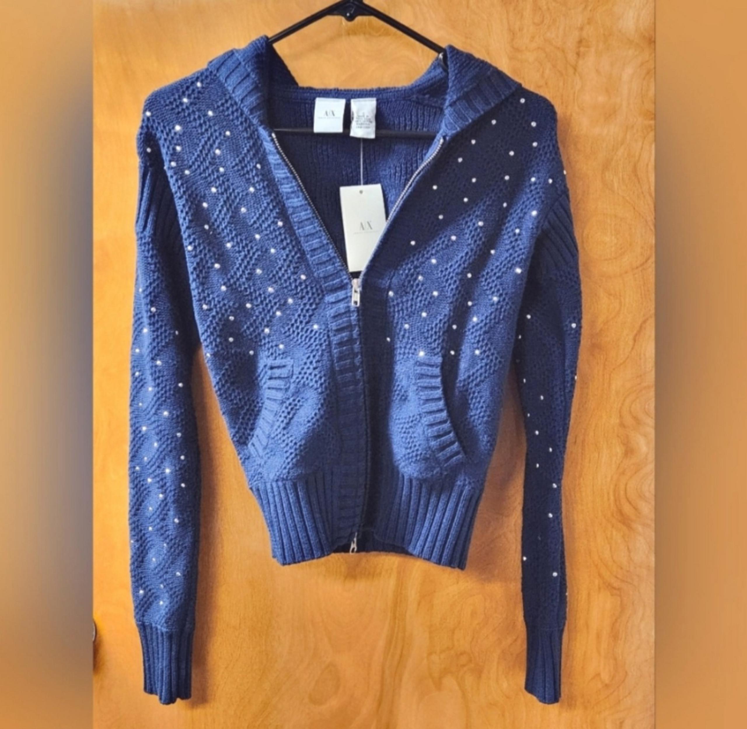 A/X Armani Exchange Midnight Zip-up Knit Sequined Sweater Hoodie S RARE