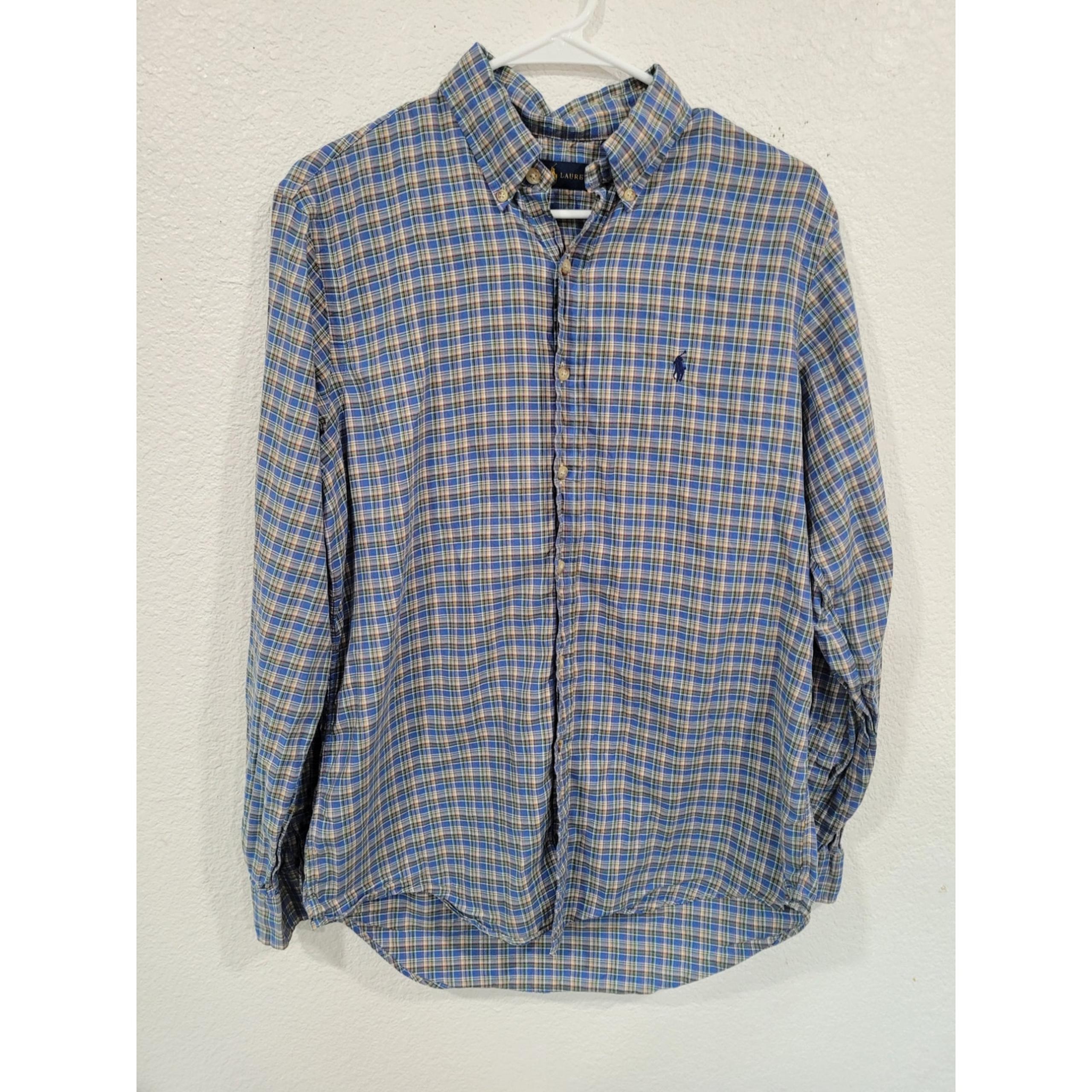 Ralph Lauren Men's Blue Plaid Long Sleeve Button Up Shirt M #12