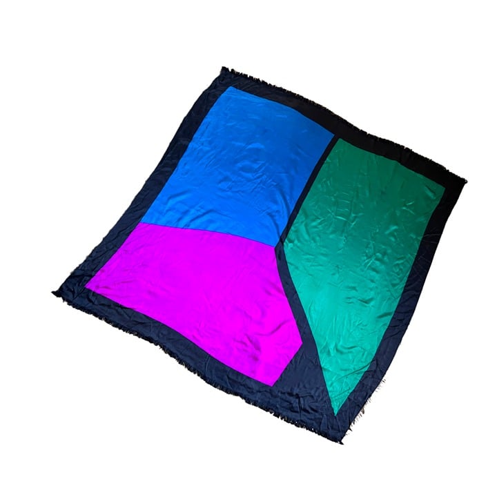 VTG '70s YSL Yves Saint Laurent Rive Gauche Color Block Silk Scarf Shawl 54