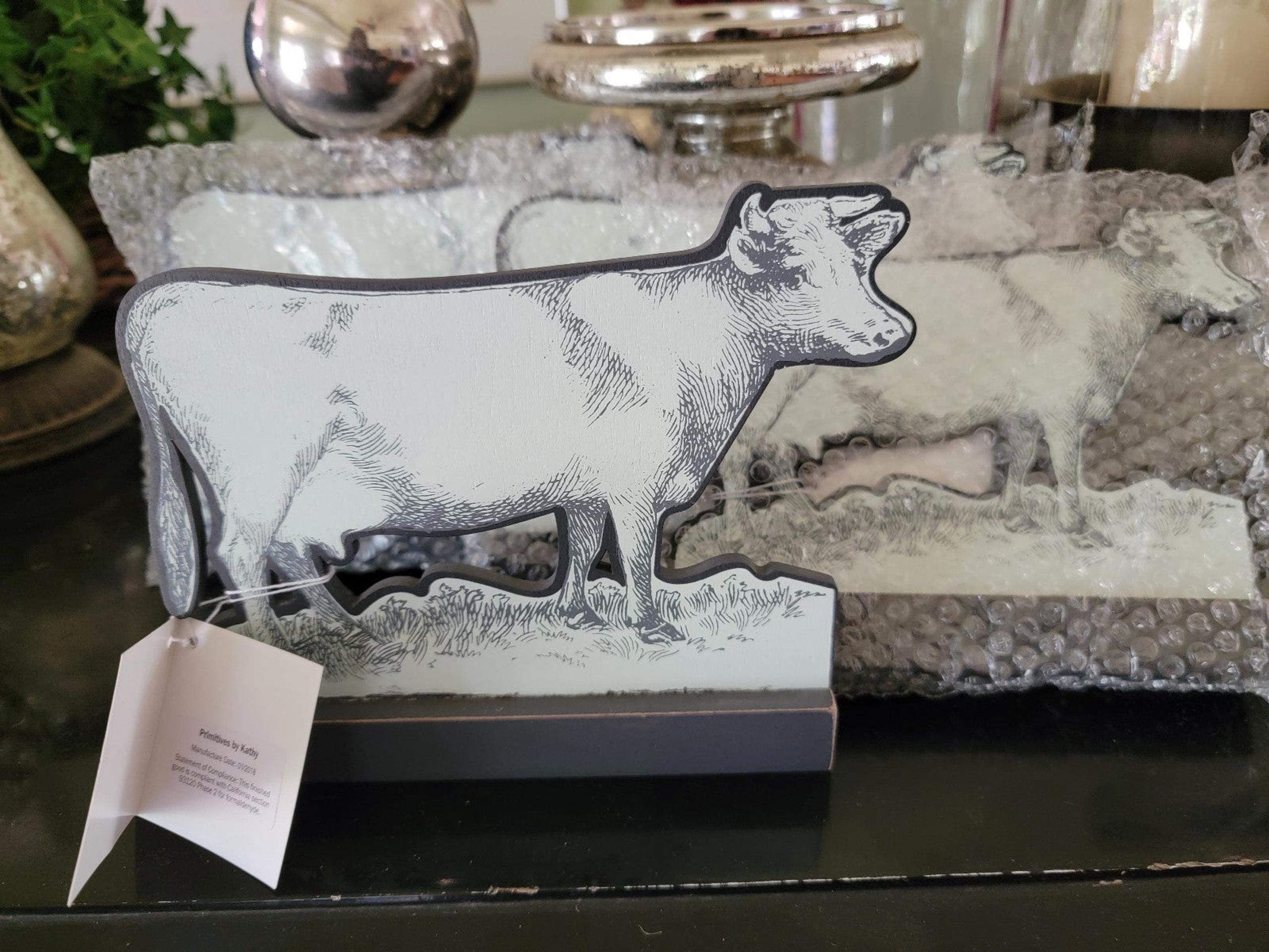 NEW. Wood Cow figure. Primitives by Kathy