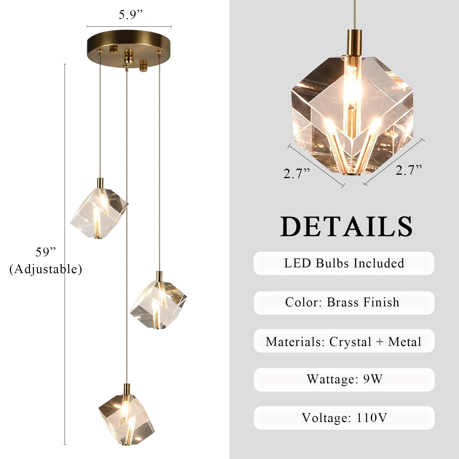 Modern Crystal Chandeliers, Round Brass Pendant Lighting, Raindrop Hanging Light