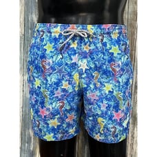 Michael's Abstract Ocean Print Drawstring Swim Trunks Starfish Seahorse L H9