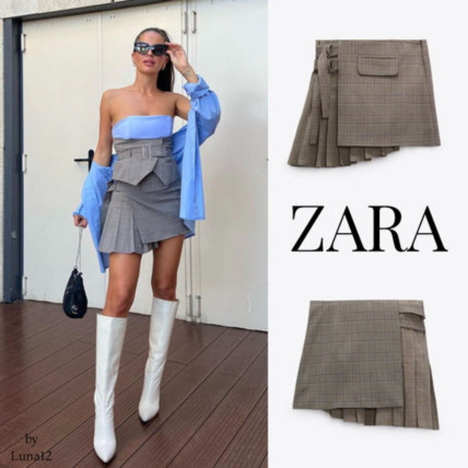 NWTs zara pleated plaid mini skirt sz. M