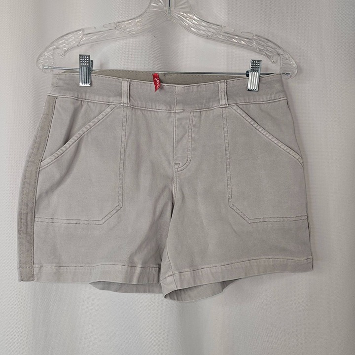 Spanx Shorts Womens Medium Gray Stretch Twill Pull On Slant Pockets Beach