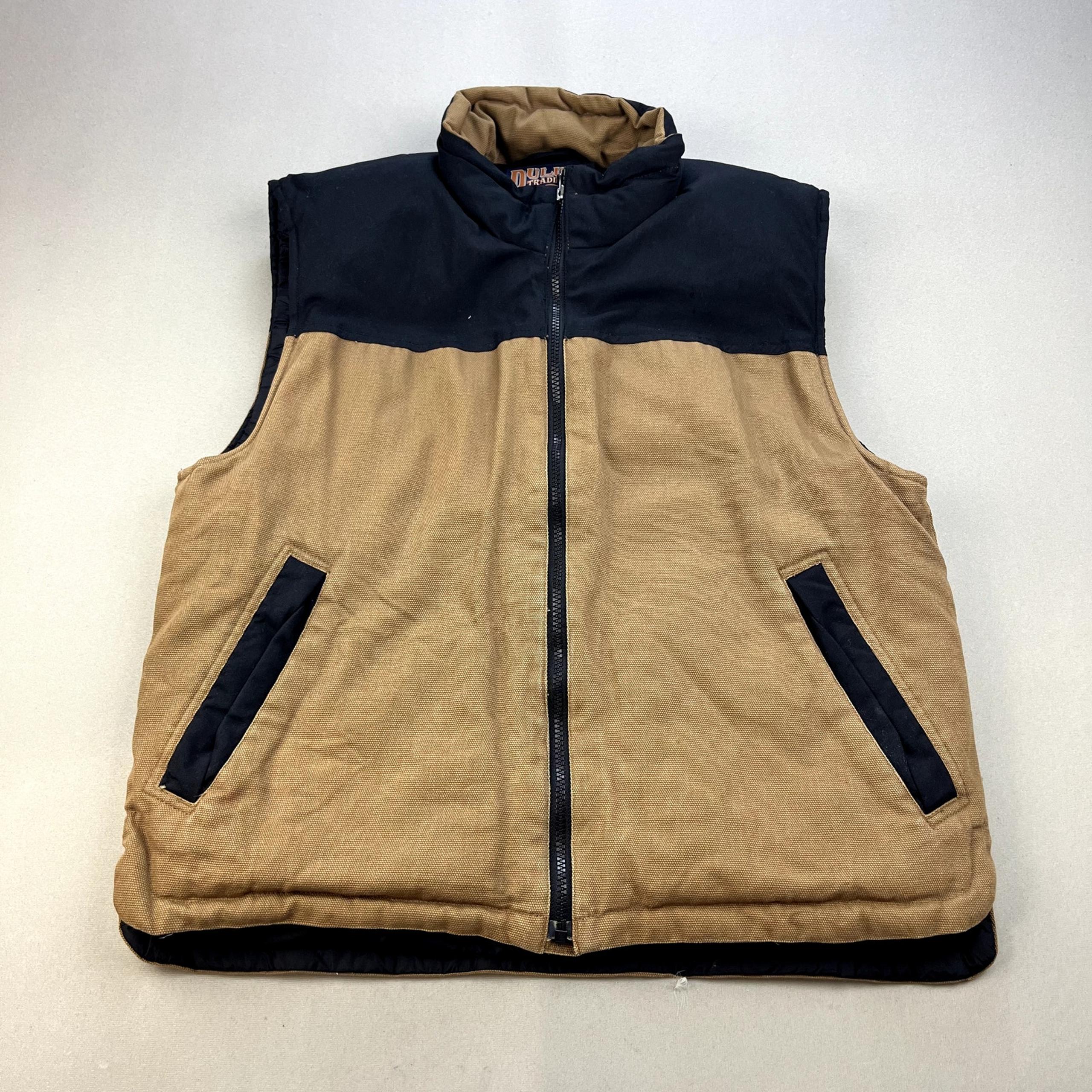 Duluth Trading Work Vest Jacket Adult Medium Tan Canvas Goose Down Insulated
