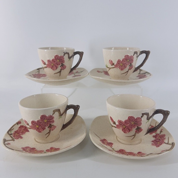 MCM Metlox Poppytrail Peach Blossom Cup & Saucer/Set of 4 cups & 4 saucers FLAW