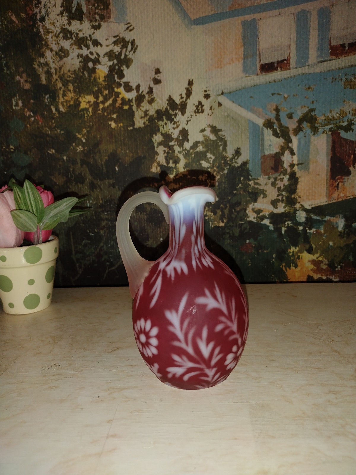 Pitcher Vintage Fenton Cruet Cranberry Fern & Daisy L G Wright