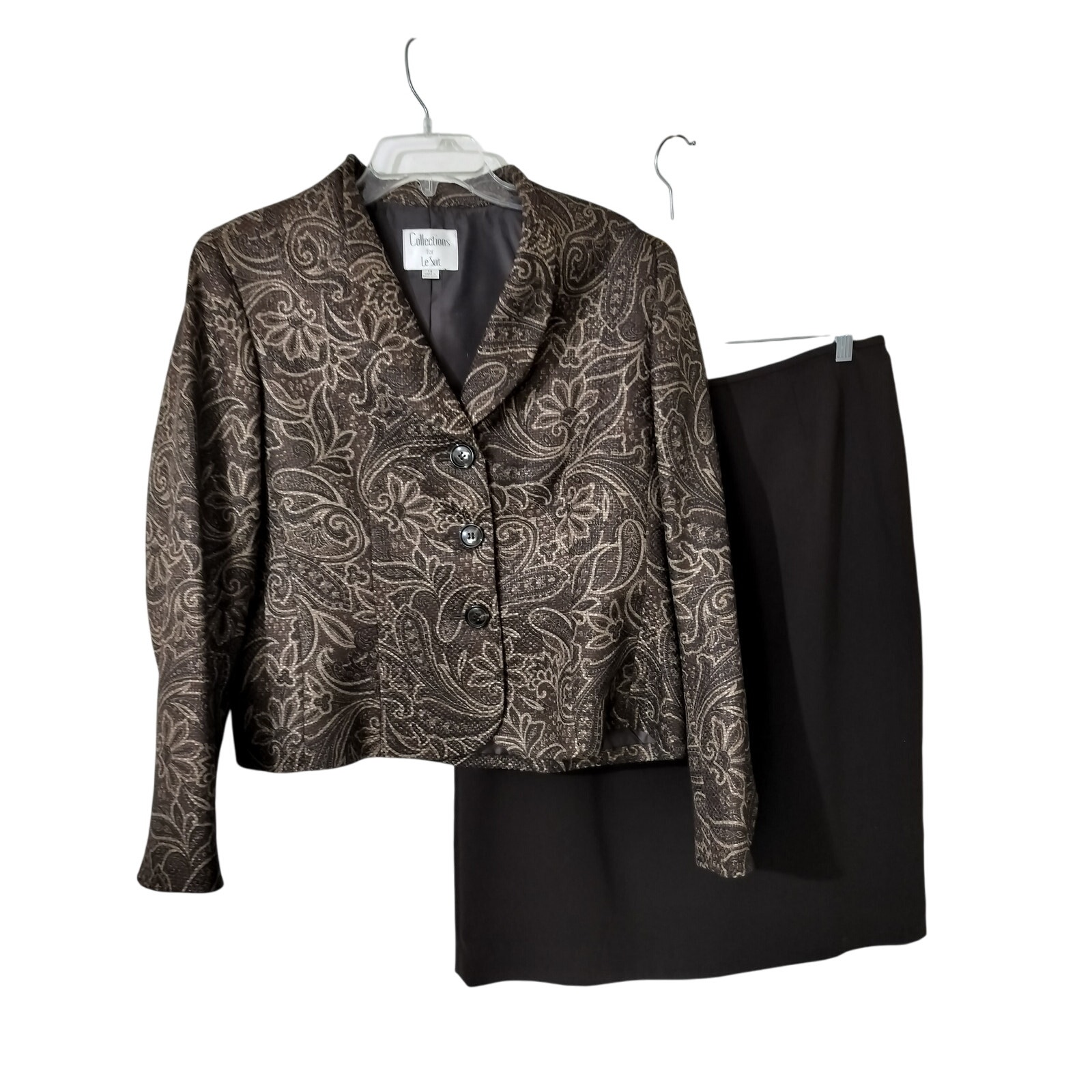 3655) Collections for Le Suit Paisley Print Blazer and Skirt Career Set Size 14