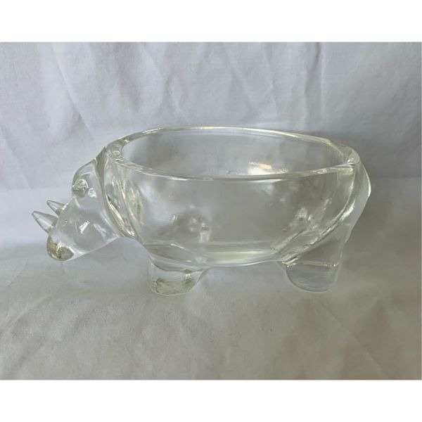 Vannes de Chatel Rhinoceros Crystal Ashtray Cigarette Candy Bowl Dish 70’s MCM V
