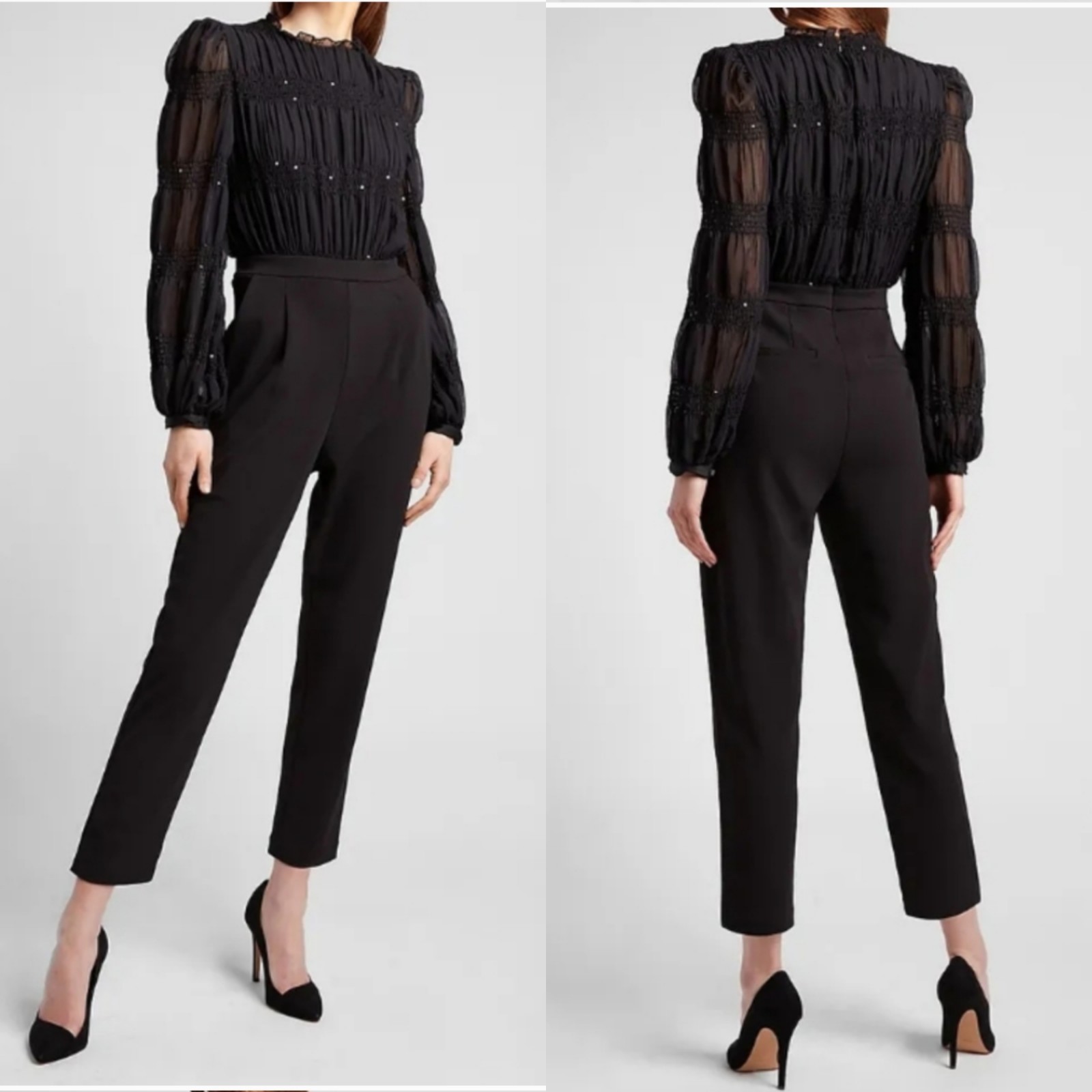Express Chiffon Jumpsuit Long Sleeve Womens Small Black Cocktail Party Evening