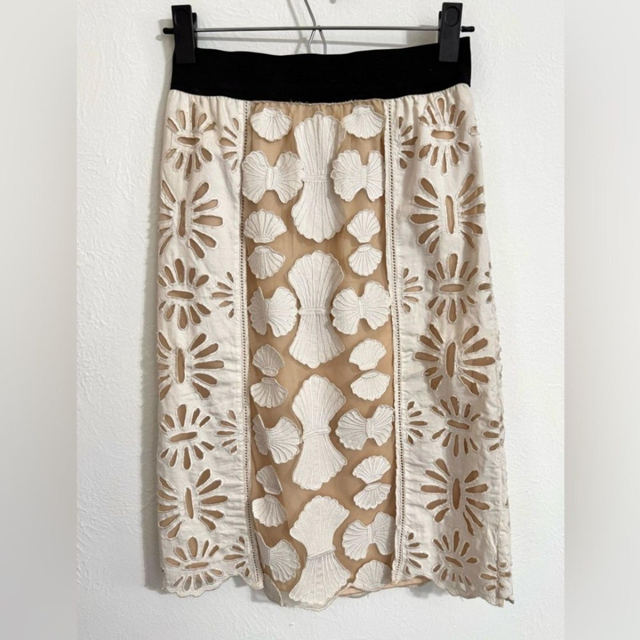 Kas New York Anthropologie floral & seashell overlay pencil skirt, size XXS P