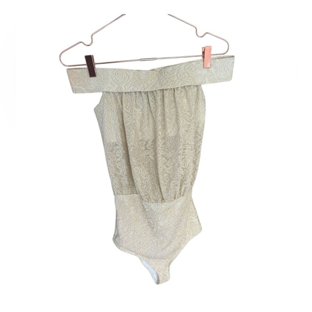 Beach Riot gold off the shoulder sheer lace bodysuit one piece S