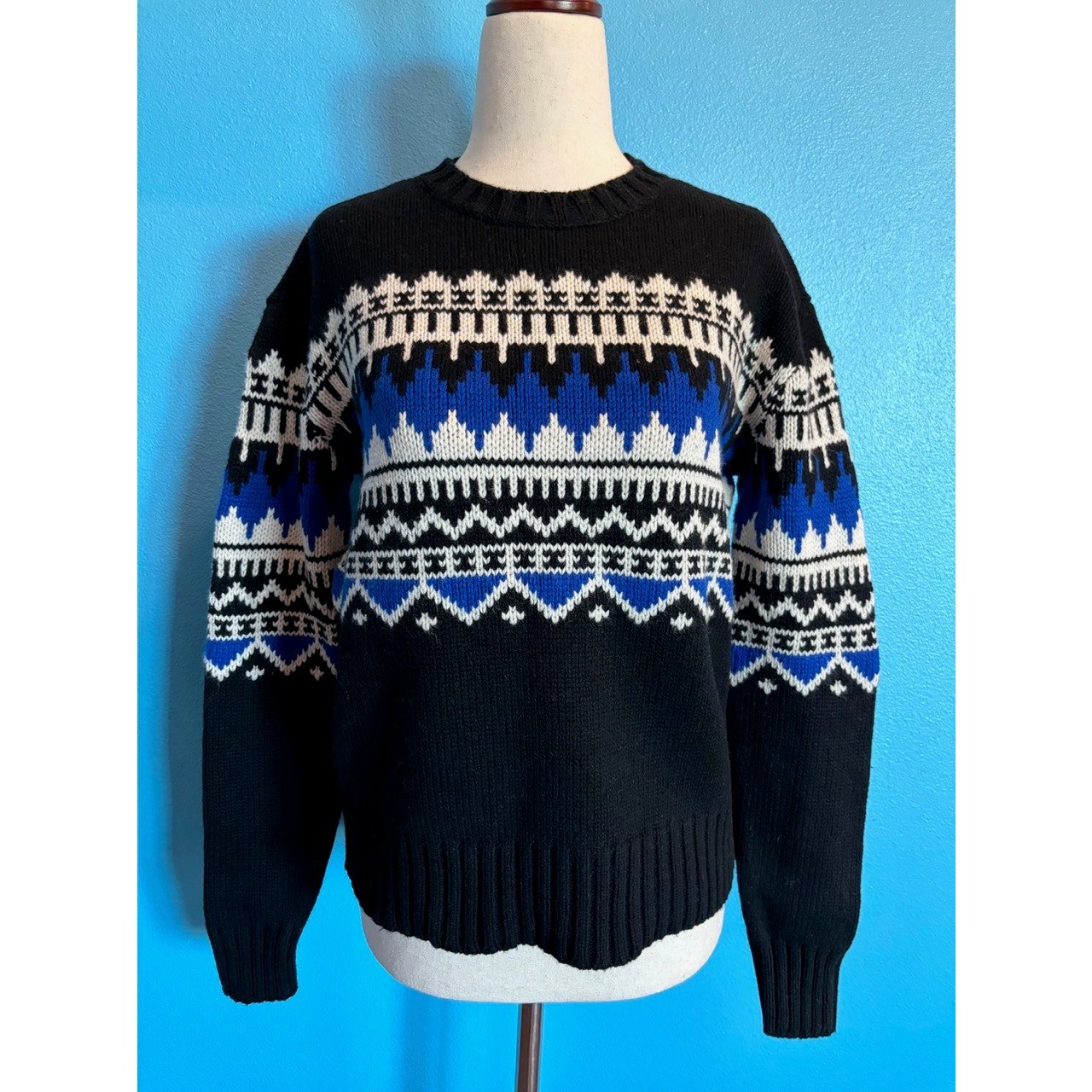 NWT Ralph Lauren Sweater Pullover Black Blue Fair Isle Holiday XS So Pretty!