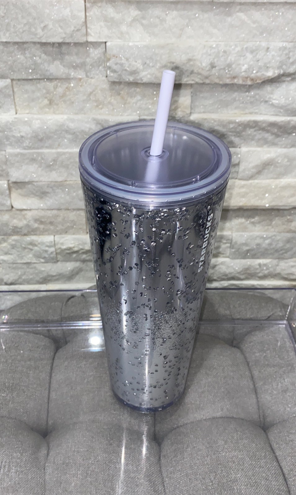 Starbucks Holiday Winter Silver Glitter Bubbles Flakes Venti 24 Oz Tumbler Cup