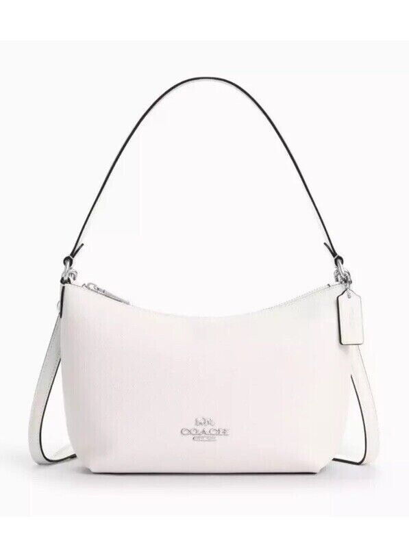 Coach Authentic Zip Top CrossBody Crossgrain Leather Chalk Silver Trim bag~BNWT