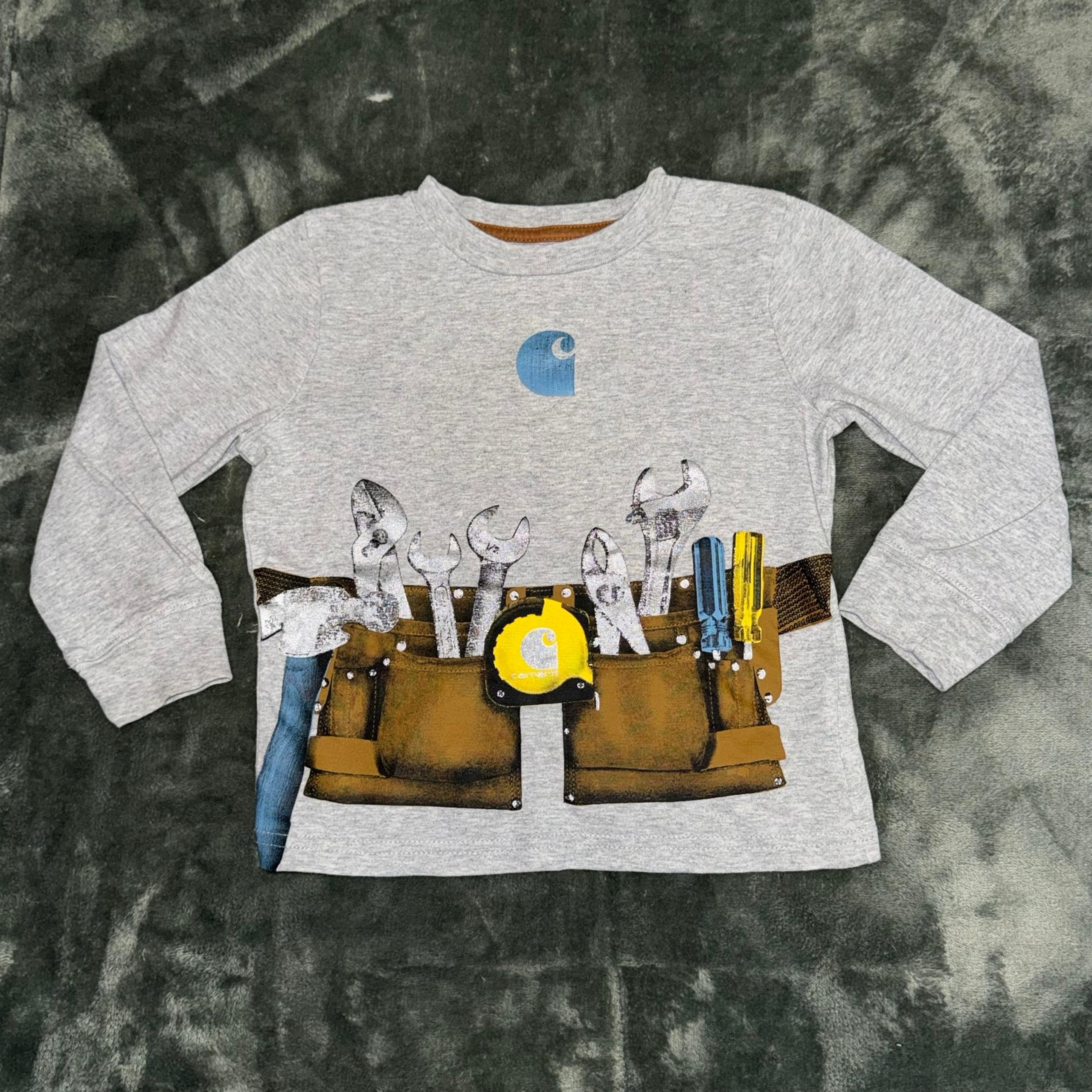 Carhartt Toddler Boy's Long Sleeve Tee Heather Grey Size 2T Construction Print