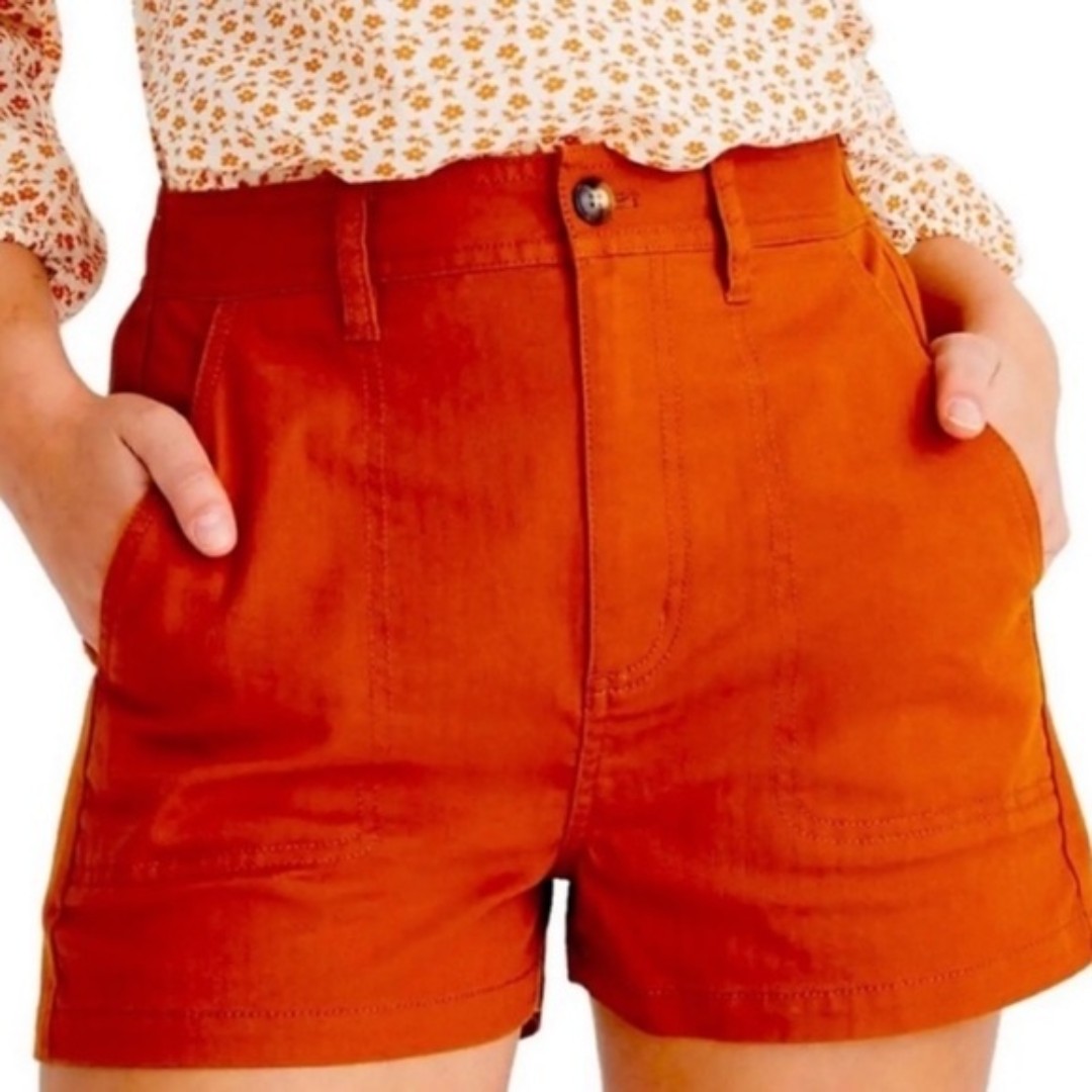 Madewell Thai Chili Burnt Orange High Elastic Waist Cotton Shorts