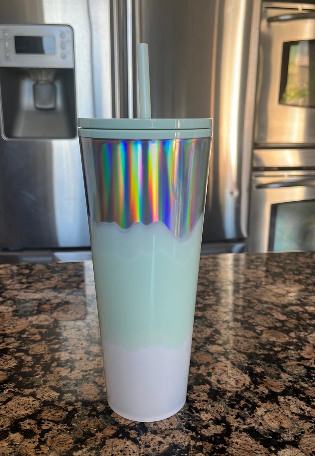 STARBUCKS 2021 WINTER HOLIDAY IRIDESCENT WAVE SILVER MINT WHITE COLD CUP TUMBLER