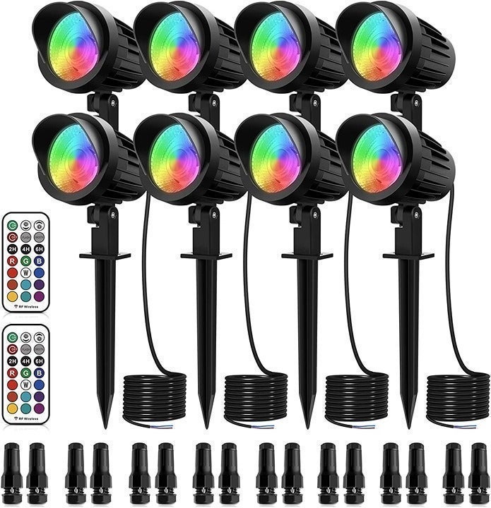 MEIKEE 7W DC12V RGB Landscape Lights, RGB Color Changing Low Voltage 8 PACK