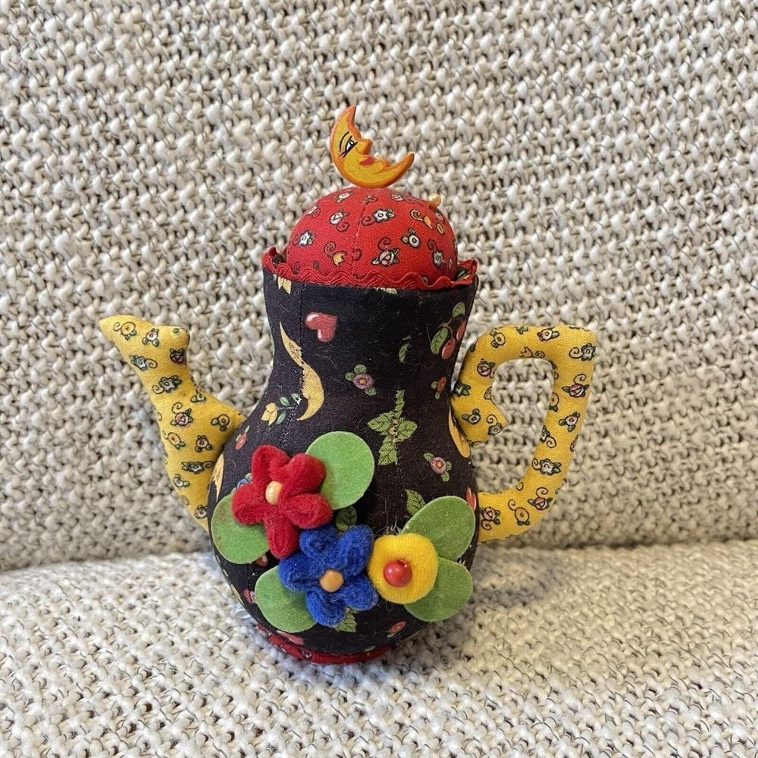 Mary Engelbreit Sewing Pin Cushion Teapot Buttons Cottage Kettle Cherry Moon