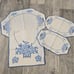 VTG Embroidered Table linen set x4 Blue and white Daisy and fence needlepoint